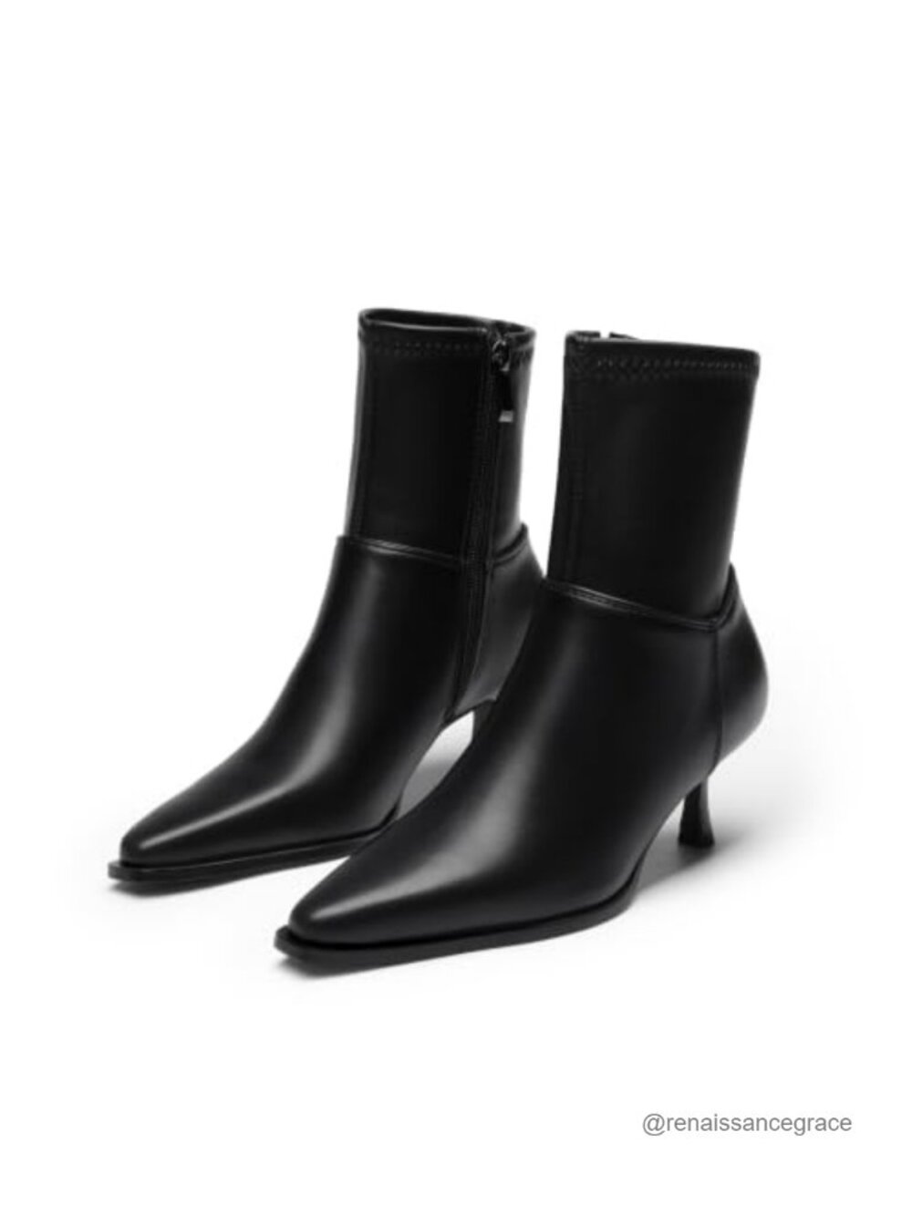 Pointed Toe Kitten Heel Ankle Boots Faux Leather Pull On Booties
